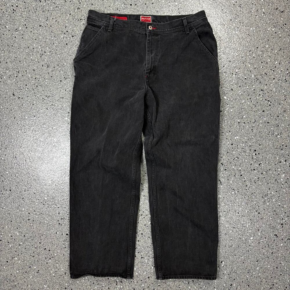 Vintage Y2k Tommy Hilfiger Black Wide Leg Baggy Denim Jeans